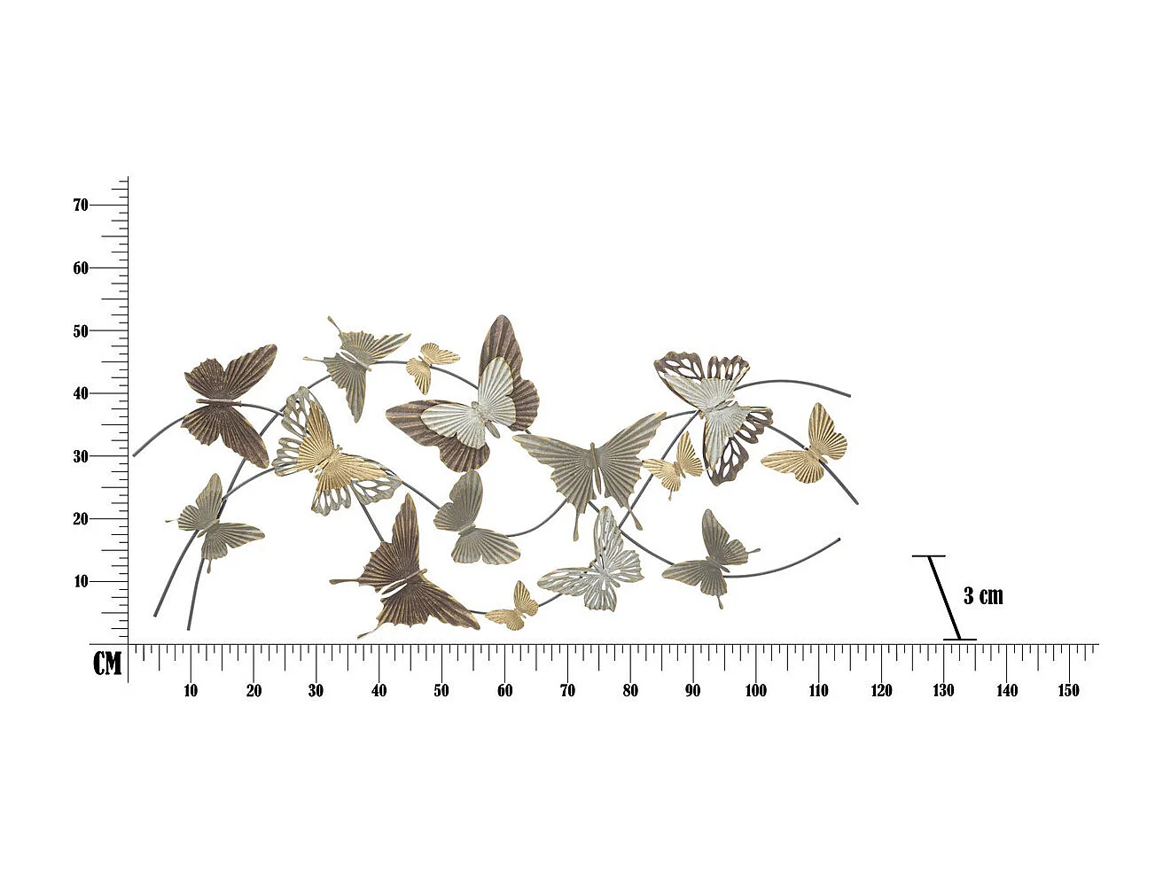 Décoration 3D en Métal Papillon 8, Multicouleur, 118x3x52 cm, Seven Design