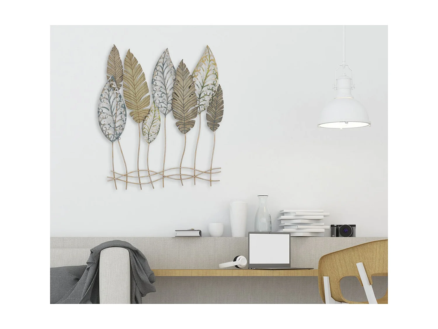 Décoration 3D en Métal Feuille 51, Or, 75x2,5x87 cm, Seven Design