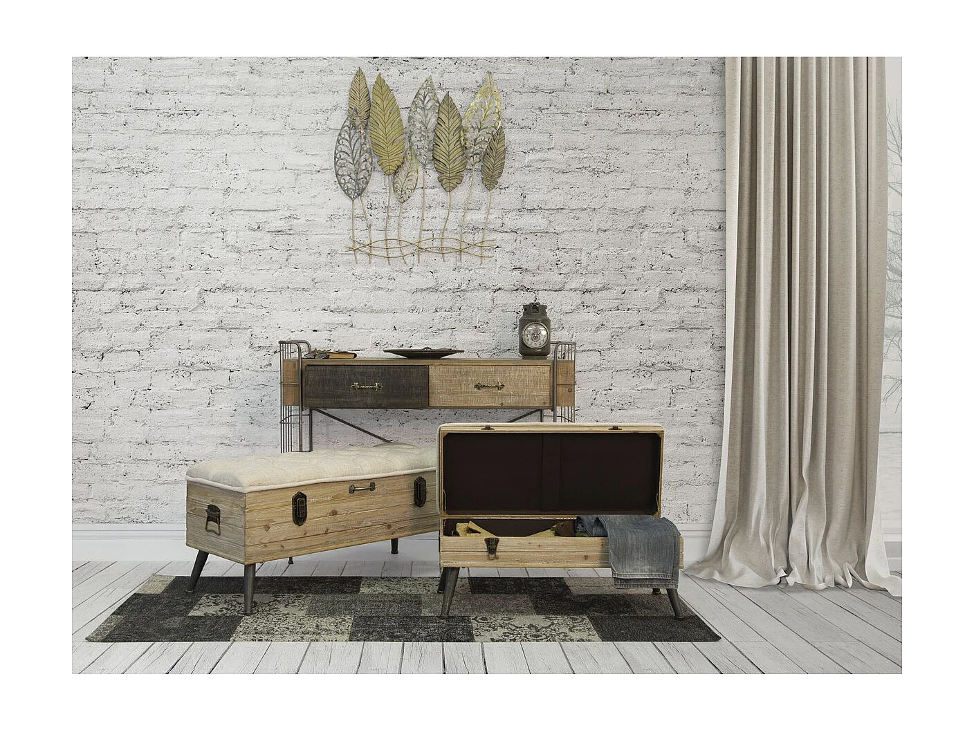 Décoration 3D en Métal Feuille 51, Or, 75x2,5x87 cm, Seven Design