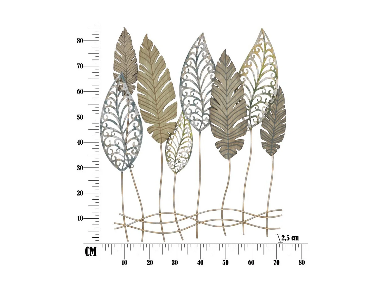 Décoration 3D en Métal Feuille 51, Or, 75x2,5x87 cm, Seven Design
