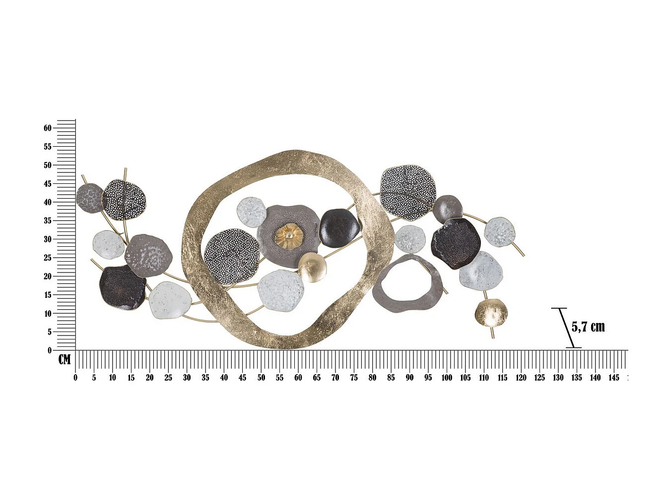 Metalowa Dekoracja 3D Kręgi 5, Wielokolorowy, 121x5,7x54,6 cm, Seven Design