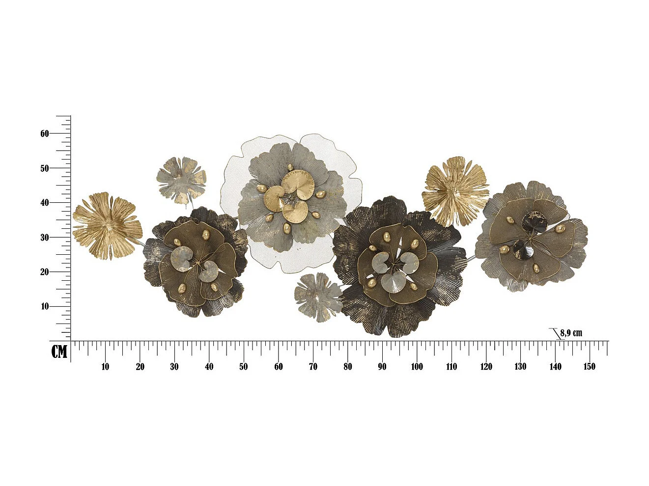 Décoration 3D en Métal Fleurs 8, Multicouleur, 149,2x8,9x61 cm, Seven Design