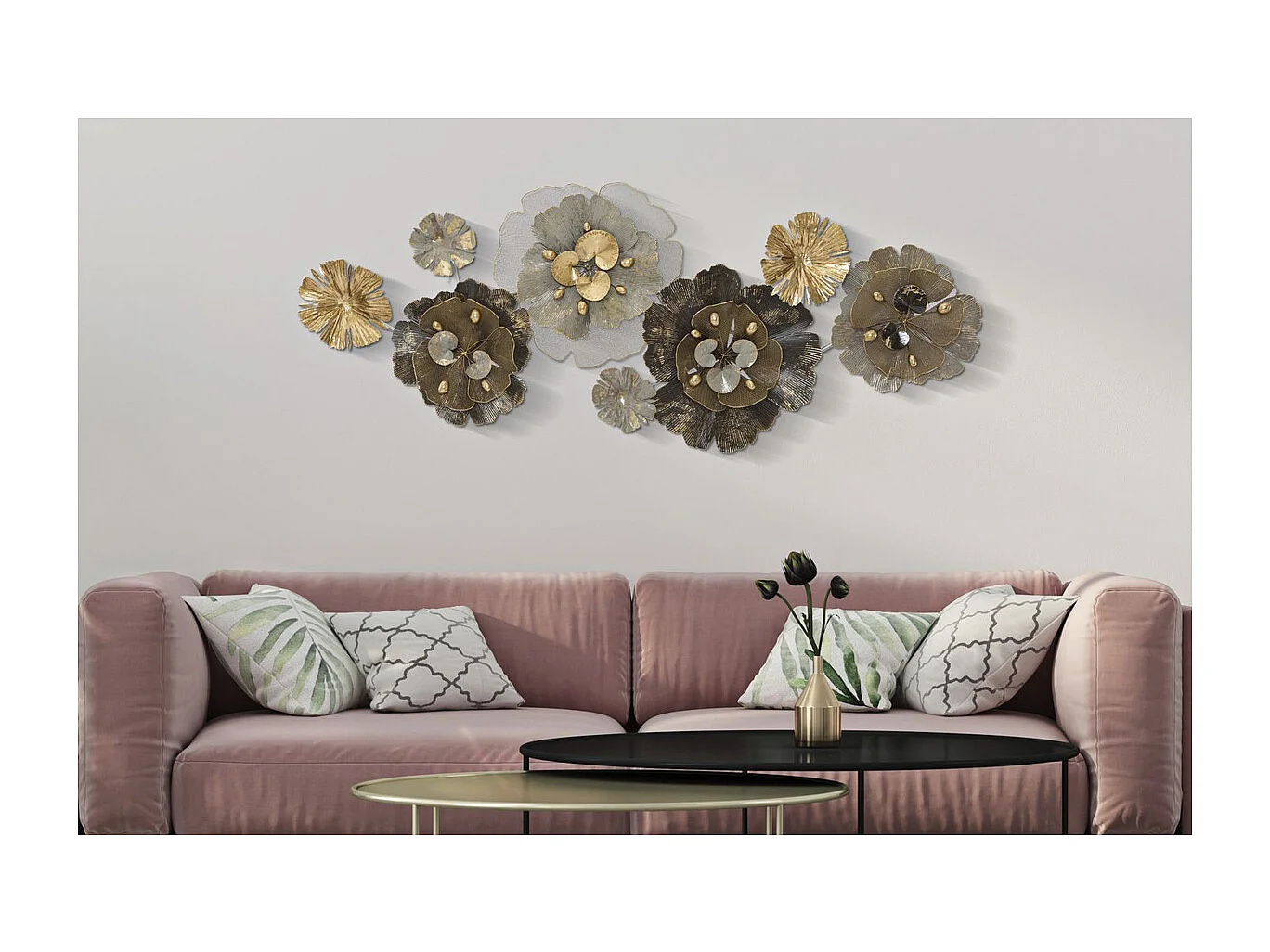 Metalowa Dekoracja 3D Kwiaty 8, Wielokolorowy, 149,2x8,9x61 cm, Seven Design