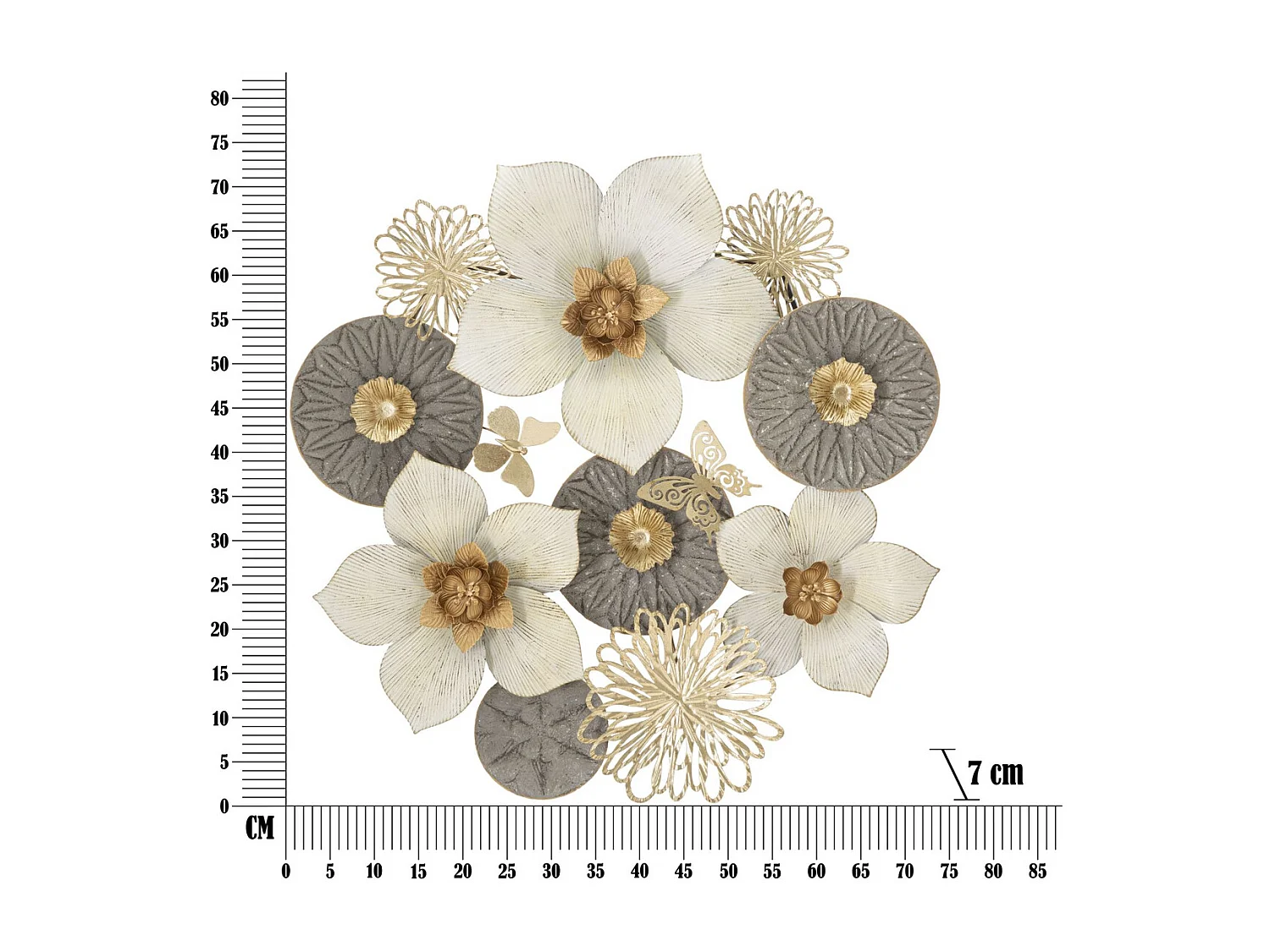 Décoration 3D en Métal Fleurs 13, Multicouleur, 72,4x7x74 cm, Seven Design