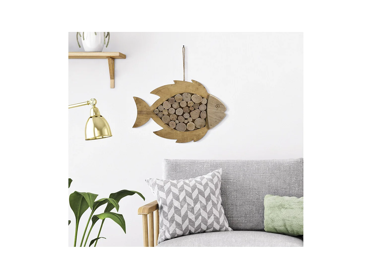 Décoration en Métal et Bois Poisson, Marron, 42,5x2x28,5 cm, Seven Design