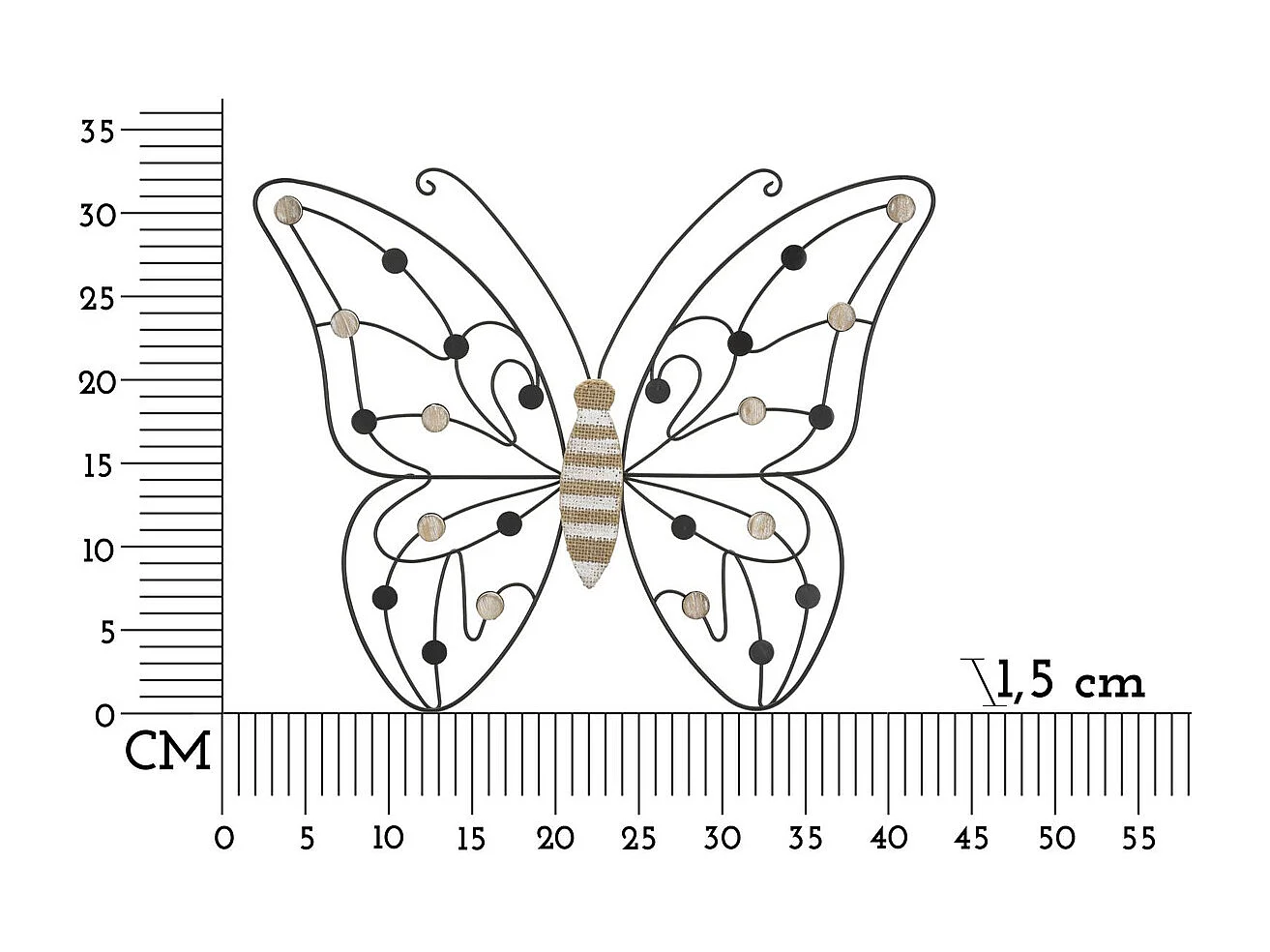 Décoration 3D en Métal Papillon 1, Noir, 39,5x1,5x33,5 cm, Seven Design