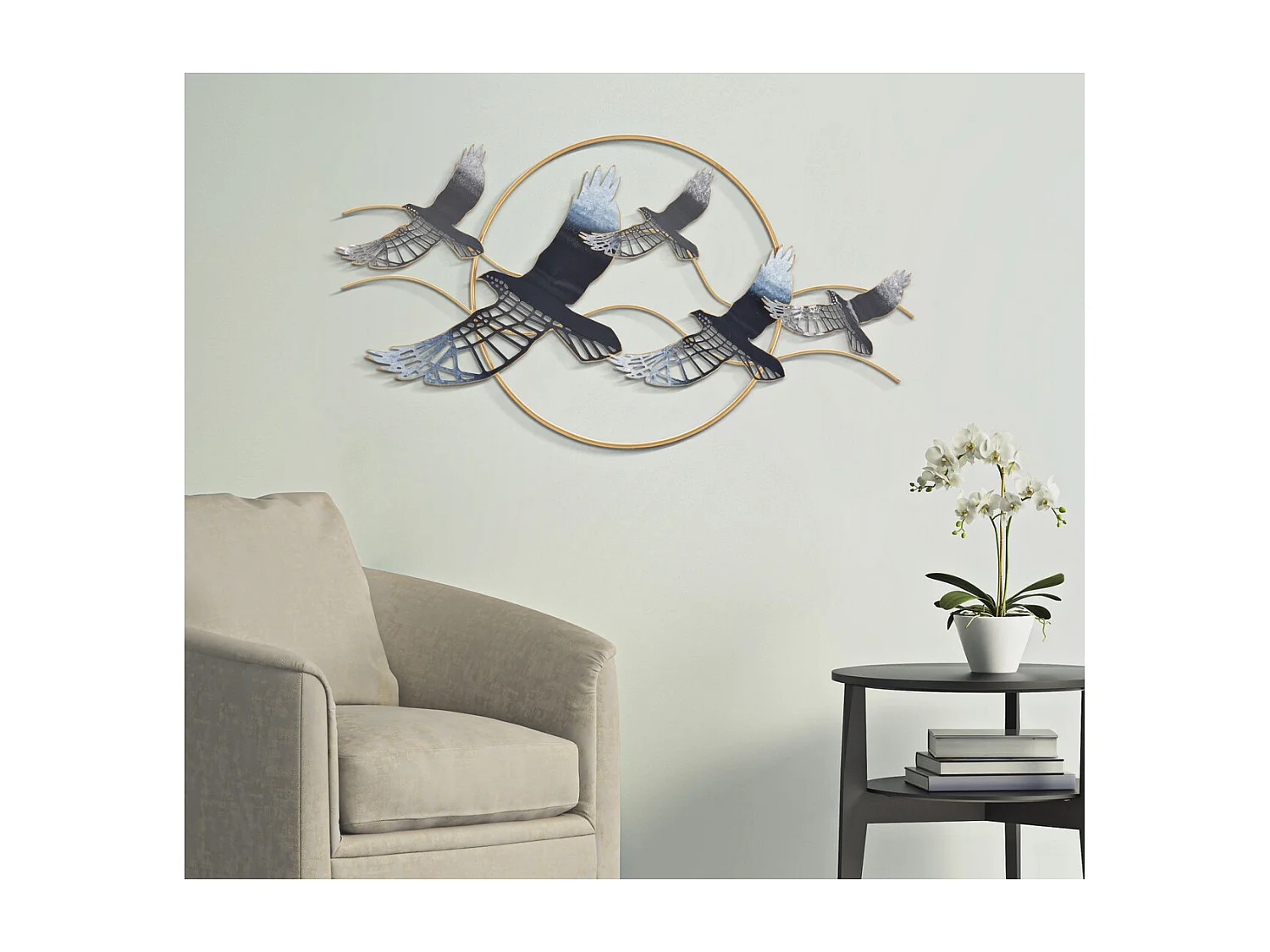 Décoration 3D en Métal Oiseaux 1, Multicouleur, 91x7x50 cm, Seven Design