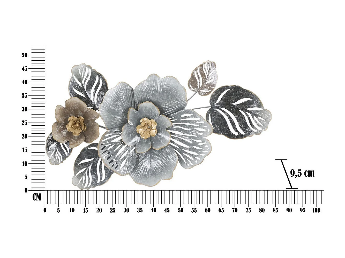 Décoration 3D en Métal Fleur 1, Multicouleur, 84x9,5x48 cm, Seven Design