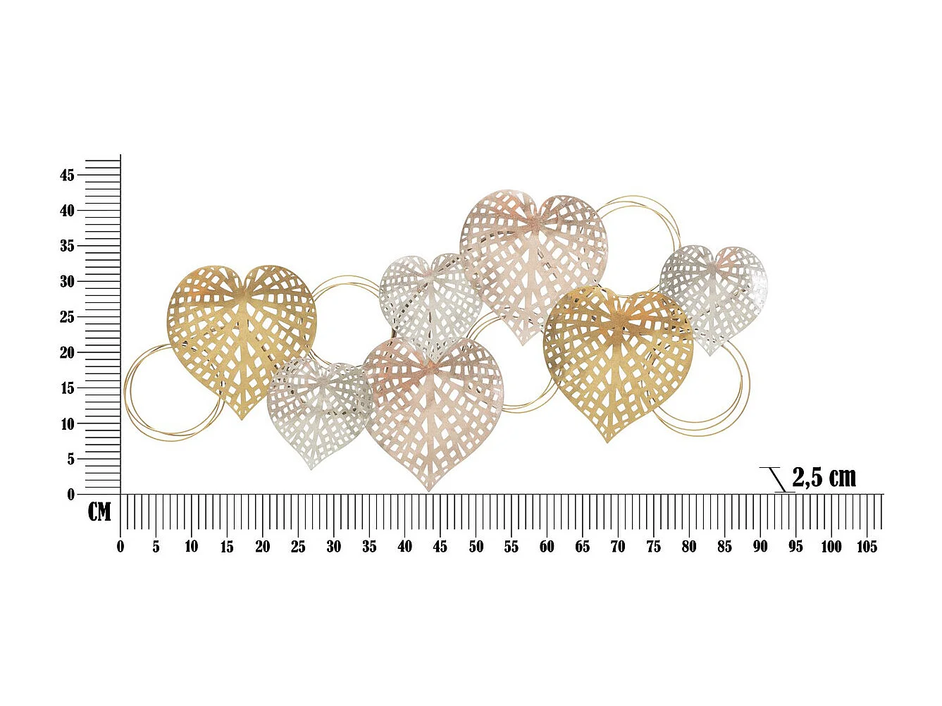 Metalowa Dekoracja 3D Serce 22, Wielokolorowy, 91x2,5x39,5 cm, Seven Design