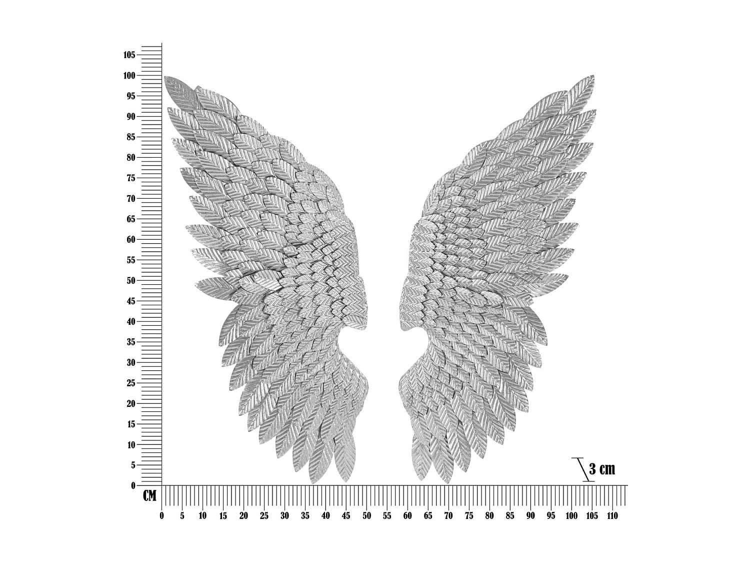 Decoração de Metal 3D Asas 1, Prata, 37,5x3x100 cm, Seven Design