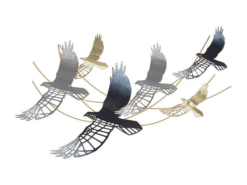 Décoration 3D en Métal Oiseaux, Multicouleur, 90,8x6,4x50,8 cm, Seven Design