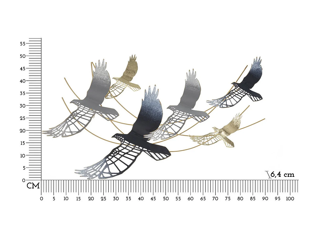 Décoration 3D en Métal Oiseaux, Multicouleur, 90,8x6,4x50,8 cm, Seven Design