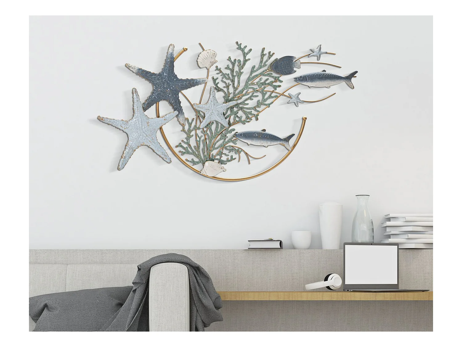 3D Metalen Decoratie Zee, Veelkleurig, 95,3x5x50,2 cm, Epikasa