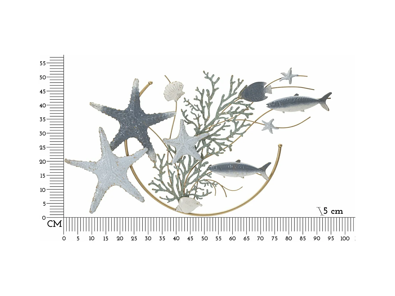 3D Metalen Decoratie Zee, Veelkleurig, 95,3x5x50,2 cm, Epikasa