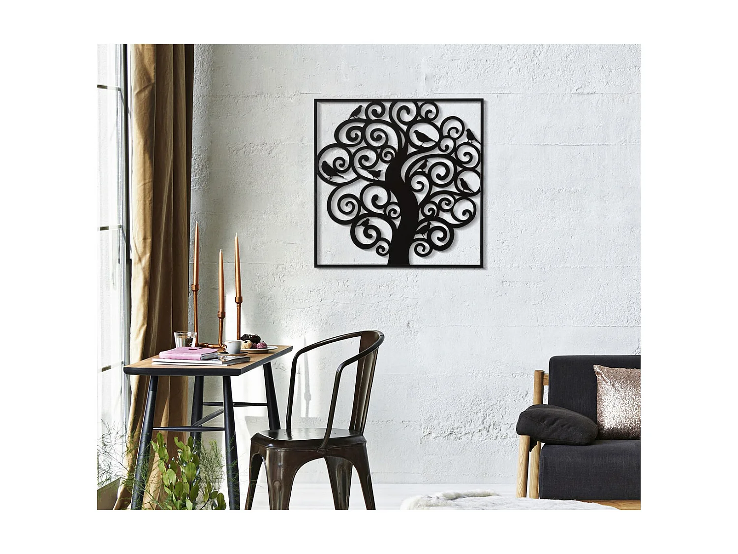 Dekoracja Metalowa Drzewo 2, Czarny, 70x1x70 cm, Seven Design