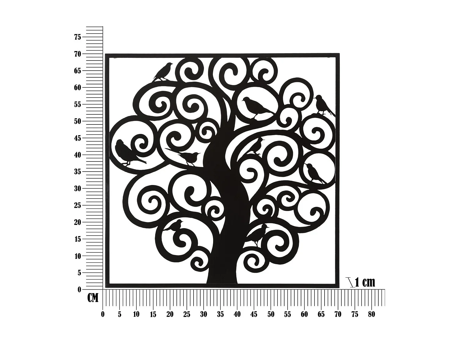 Dekoracja Metalowa Drzewo 2, Czarny, 70x1x70 cm, Seven Design