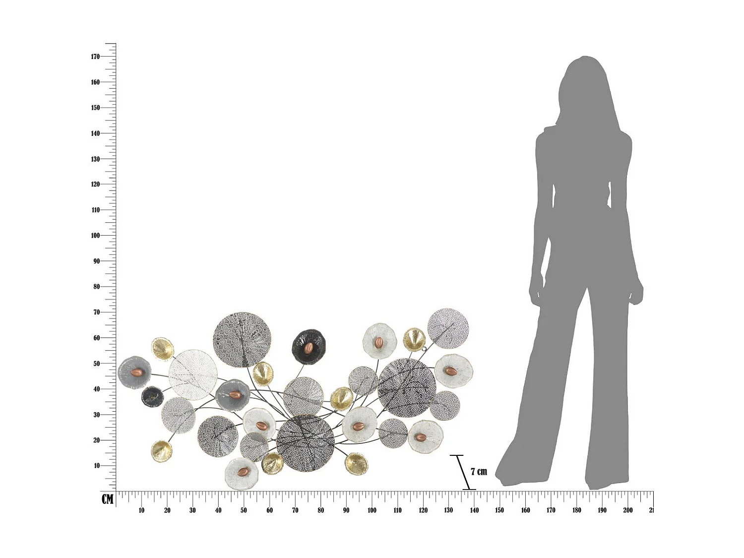 Decoração de Metal 3D Círculos 1, Multicolorido, 135x7,5x69 cm, Seven Design