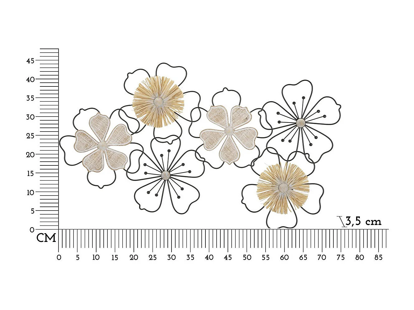 Décoration 3D en Métal Fleurs 53, Marron, 75x3,5x42 cm, Seven Design