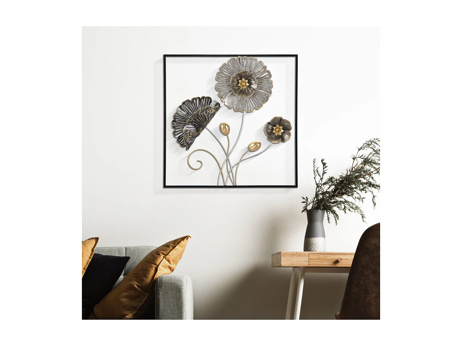 Décoration 3D en Métal Fleurs 40, Multicouleur, 50x5,5x50 cm, Seven Design