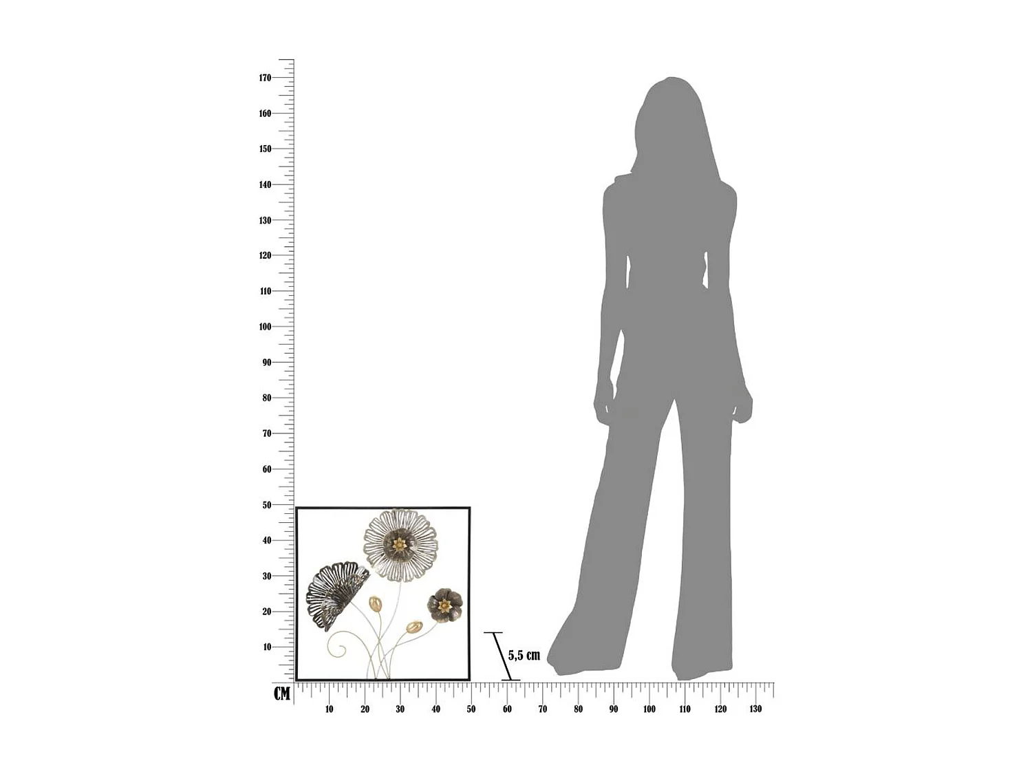 Décoration 3D en Métal Fleurs 40, Multicouleur, 50x5,5x50 cm, Seven Design