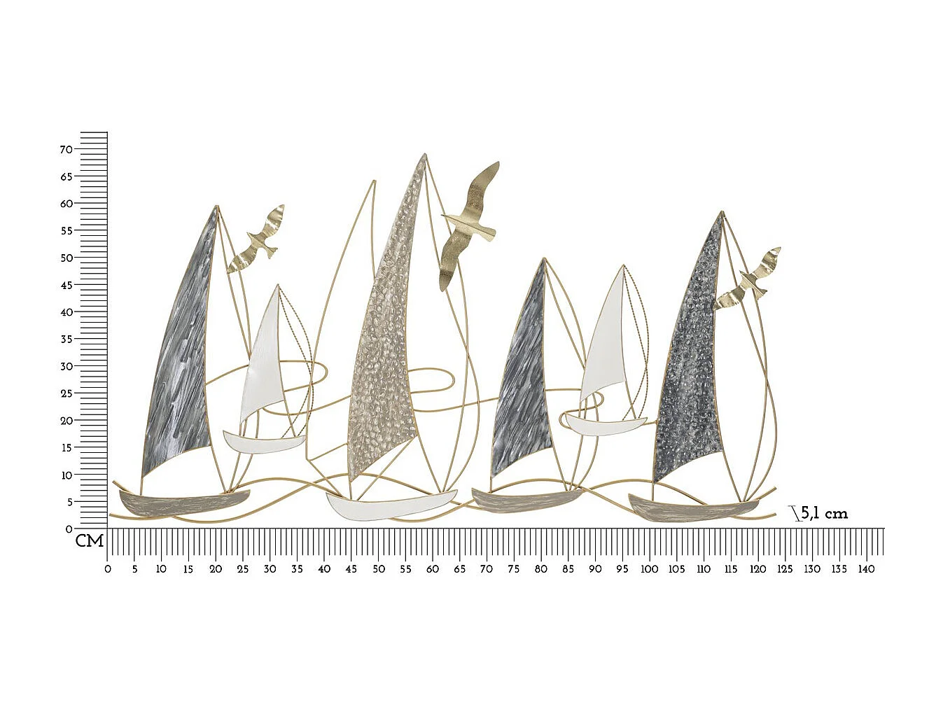 Décoration 3D en Métal Bateaux 2, Multicouleur, 123,8x5,1x69,9 cm, Seven Design