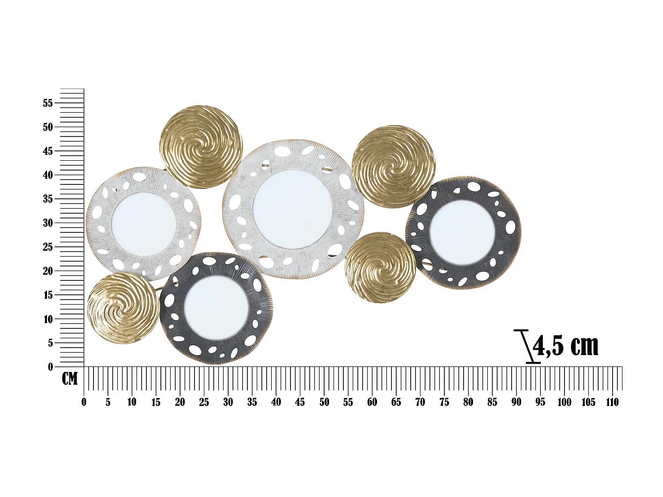 Décoration 3D en Métal Cercles 20, Multicouleur, 91x4,5x54,5 cm, Seven Design