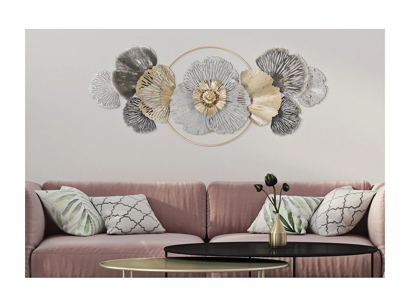 Décoration 3D en Métal Fleurs 11, Multicouleur, 130,8x8x55,9 cm, Seven Design