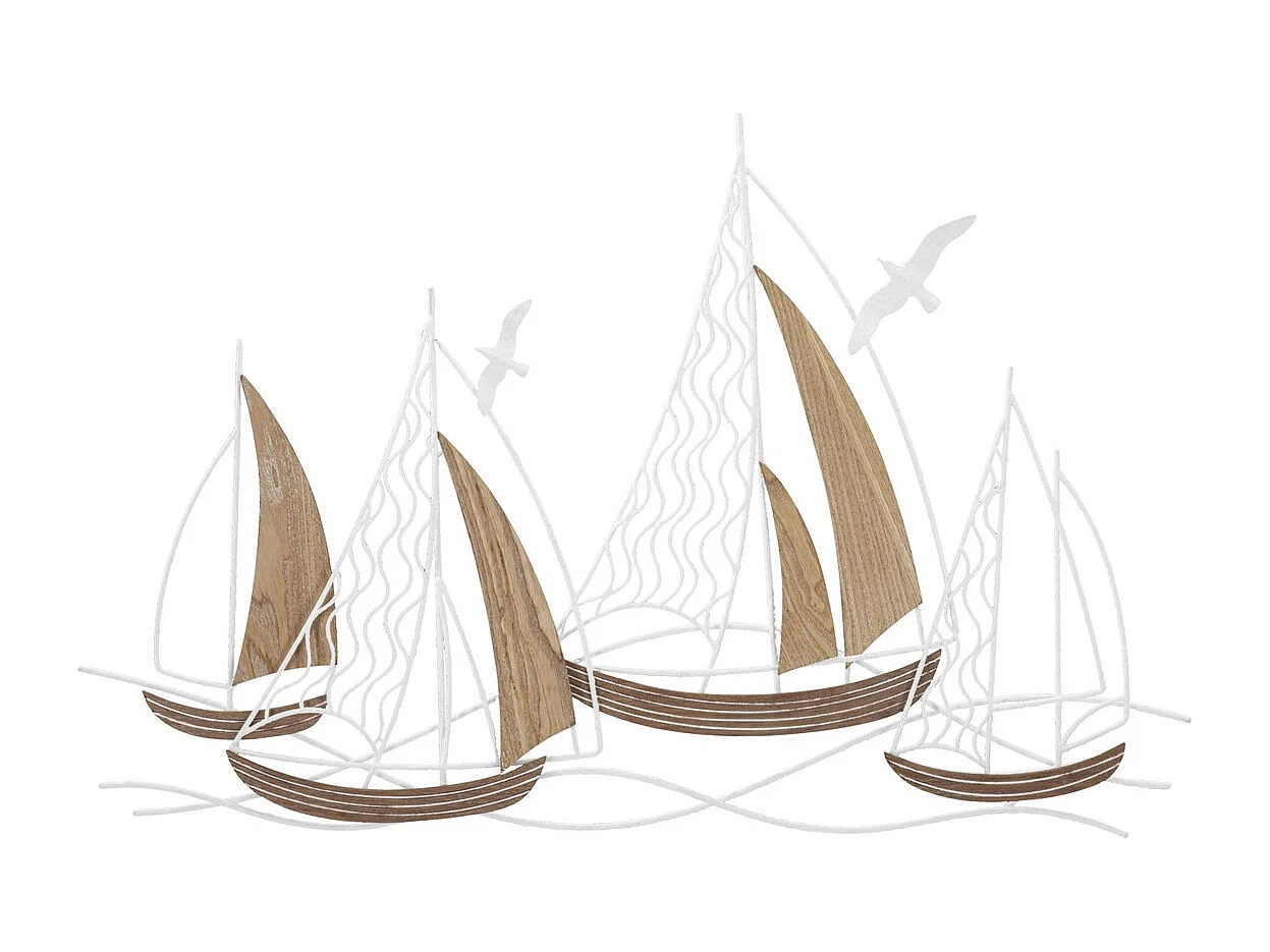 Metalen en Houten Decoratie Boten 8, Bruin, 89,5x3,8x57,8 cm, Seven Design