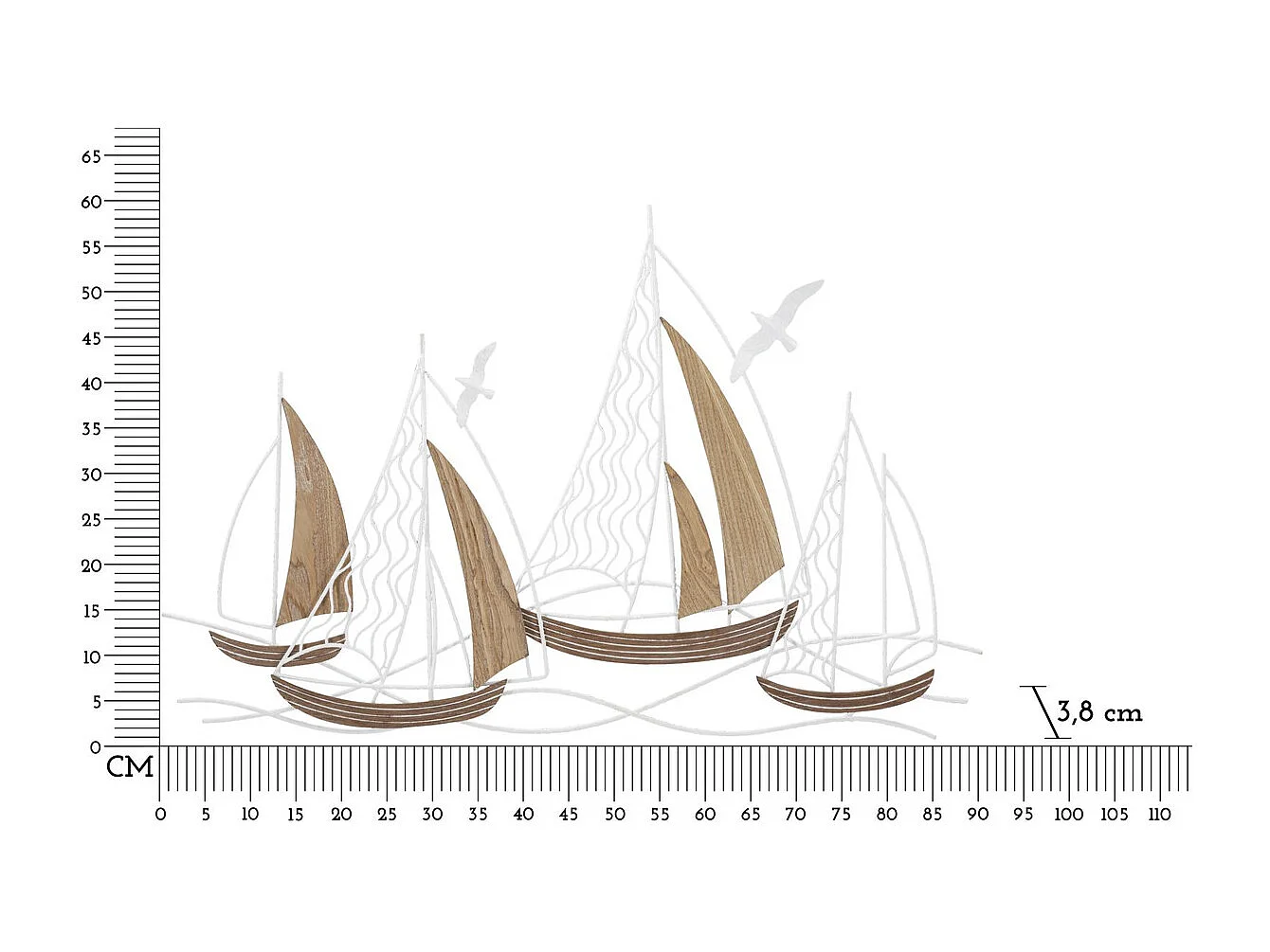 Metalen en Houten Decoratie Boten 8, Bruin, 89,5x3,8x57,8 cm, Seven Design