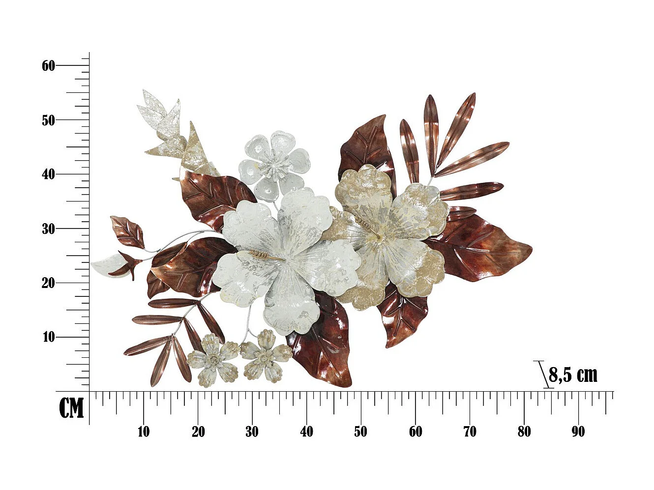 Décoration 3D en Métal Fleurs 27, Multicouleur, 83x8,5x55 cm, Seven Design