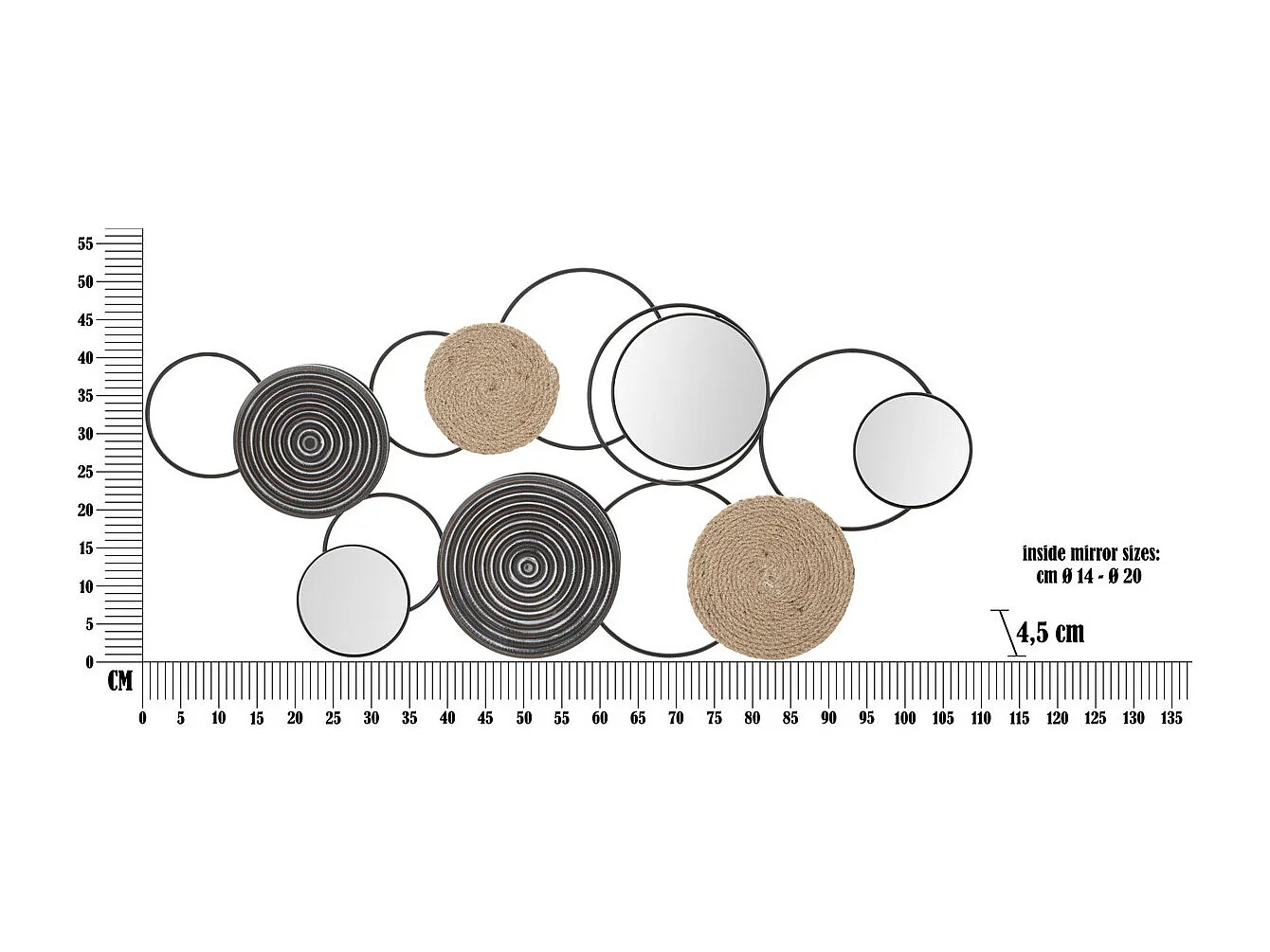 Décoration 3D en Métal Cercles 21, Marron, 106,5x4,5x52 cm, Seven Design