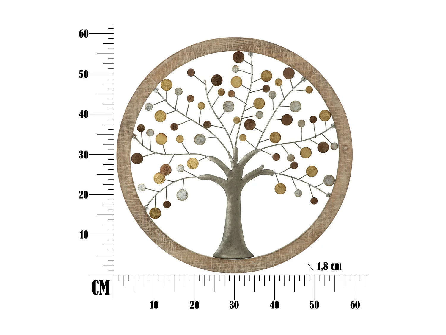 Décoration 3D en Métal Arbre 9, Marron, 61x1,8x61 cm, Seven Design