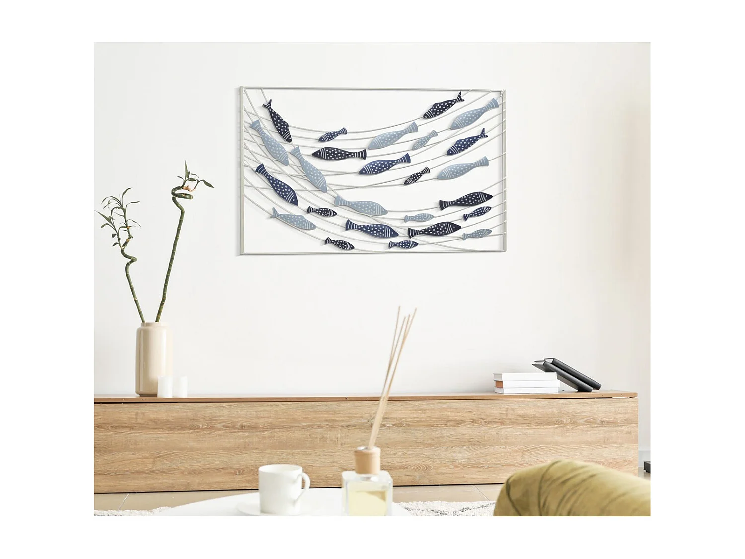 Dekoracja z Metalu i Drewna Ryba 8, Wielokolorowy, 96,5x1,5x61 cm, Seven Design