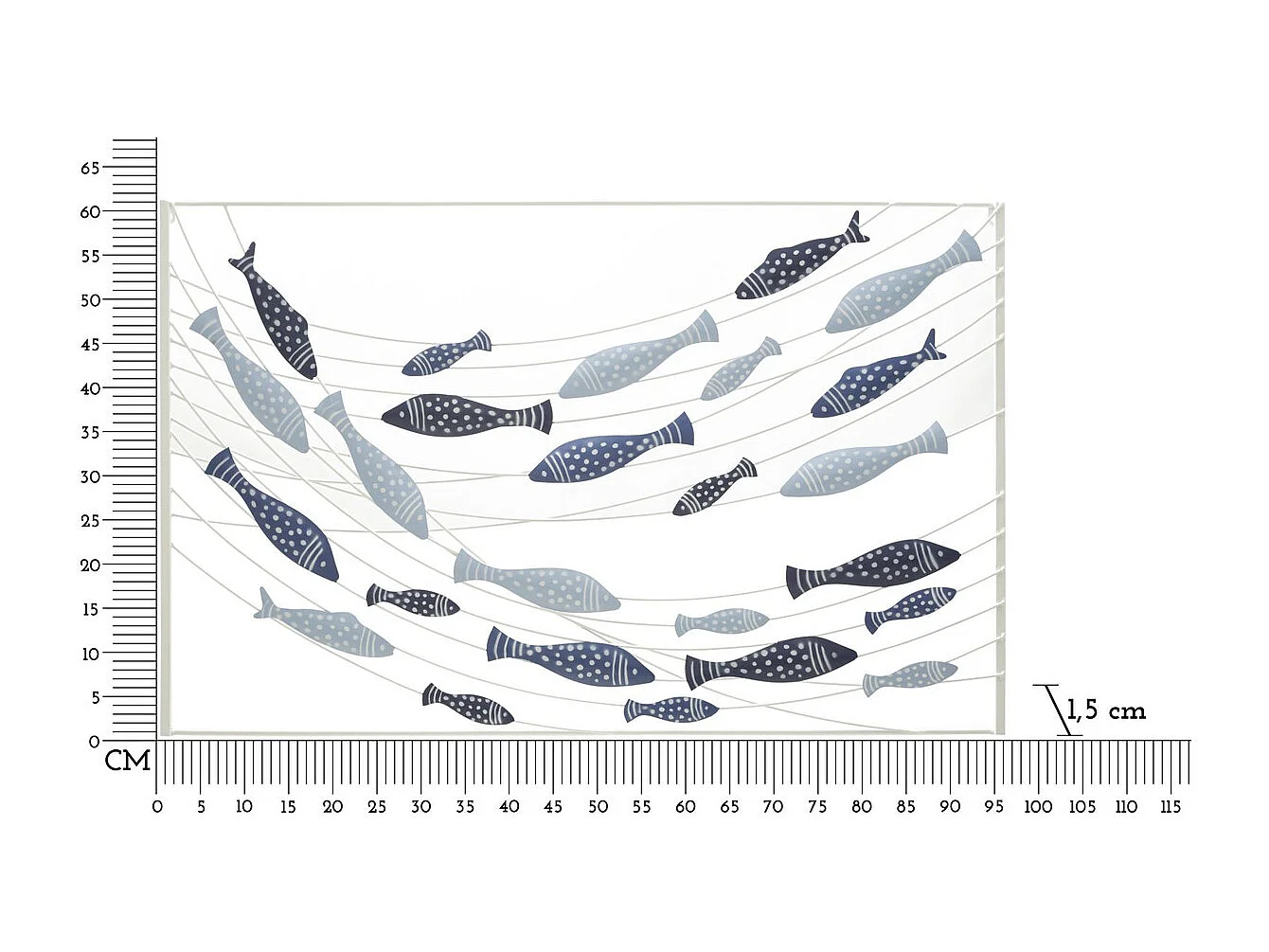 Dekoracja z Metalu i Drewna Ryba 8, Wielokolorowy, 96,5x1,5x61 cm, Seven Design