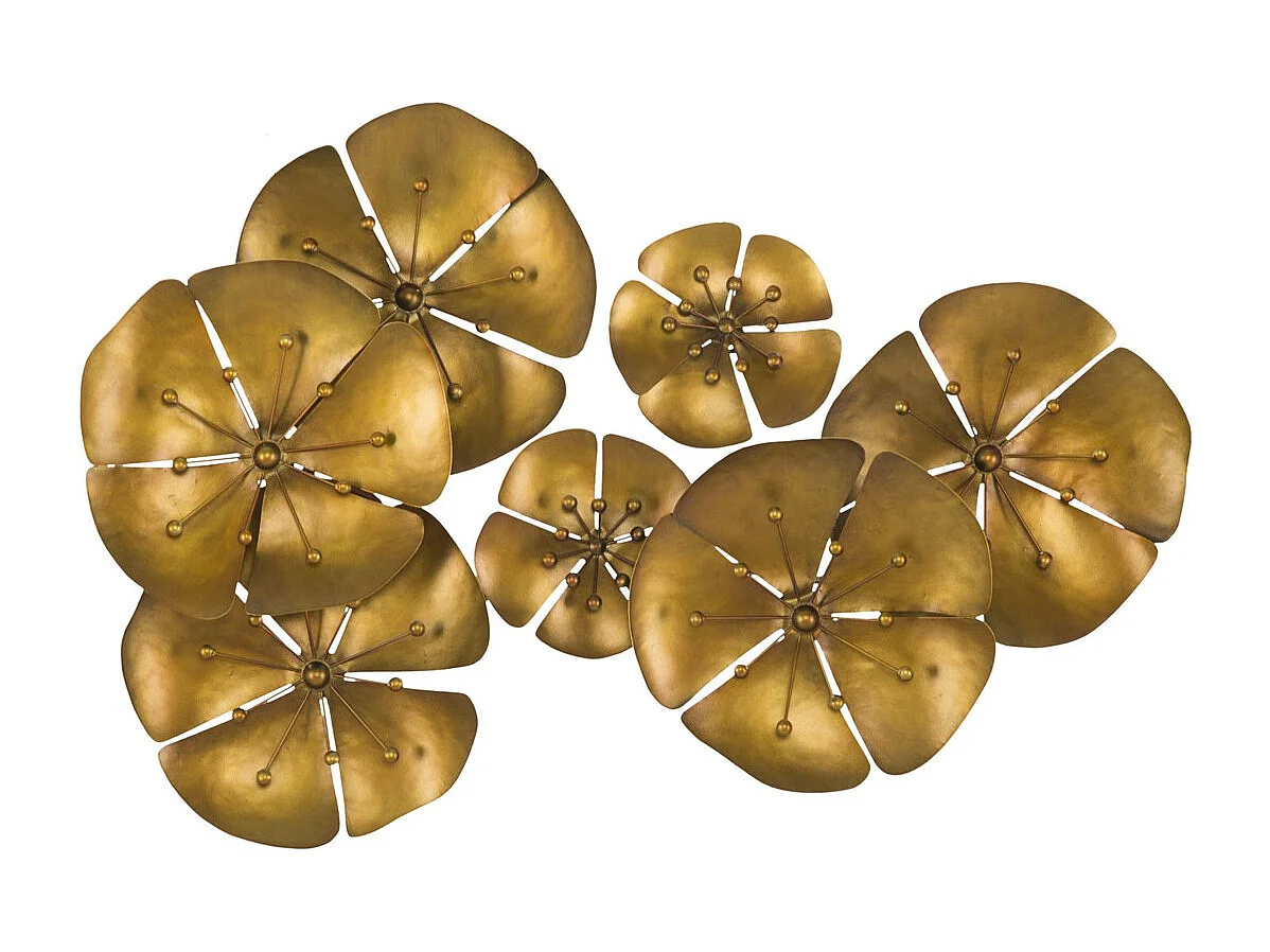 Decoração de Metal 3D Flores 18, Ouro, 80x6x57 cm, Seven Design