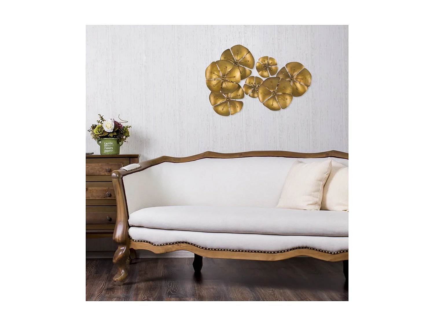 Decoração de Metal 3D Flores 18, Ouro, 80x6x57 cm, Seven Design