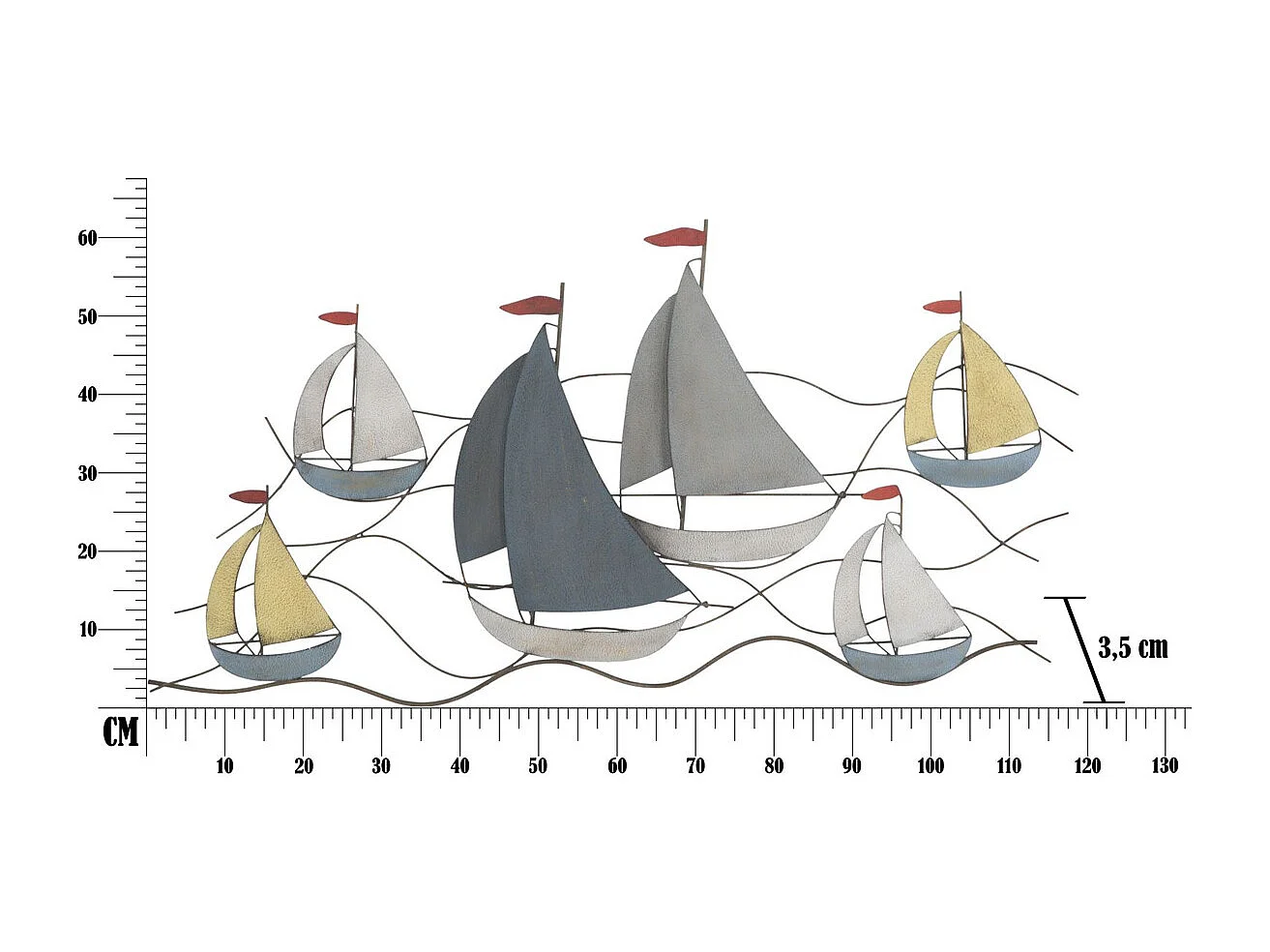Décoration 3D en Métal Bateaux 1, Multicouleur, 114,5x3,5x62,5 cm, Seven Design
