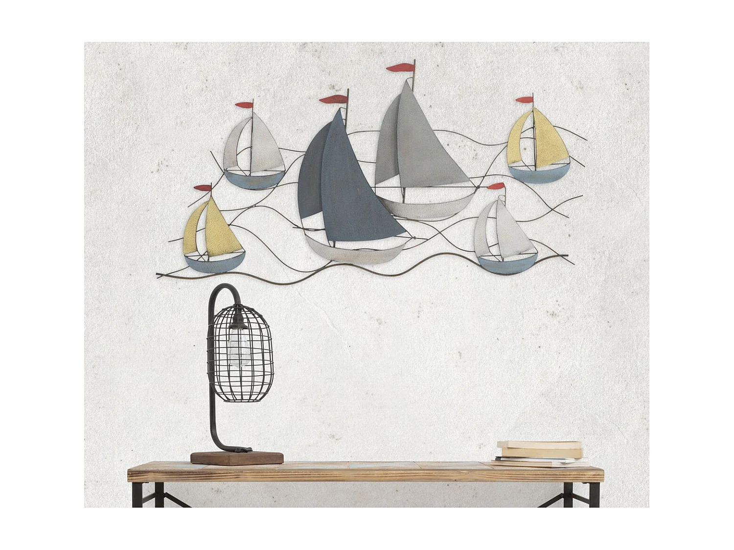 Décoration 3D en Métal Bateaux 1, Multicouleur, 114,5x3,5x62,5 cm, Seven Design