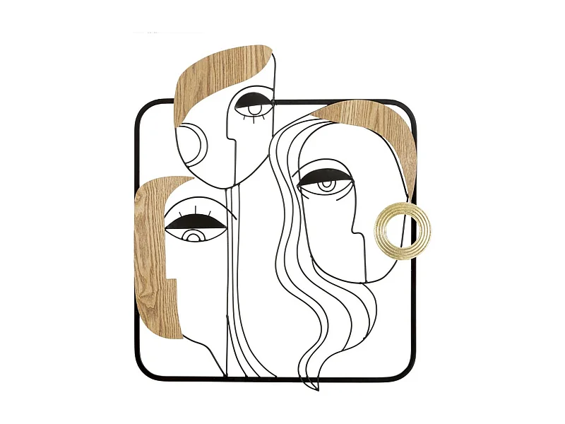 Décoration en Métal et Bois Visages 2, Marron, 52x2x63 cm, Seven Design