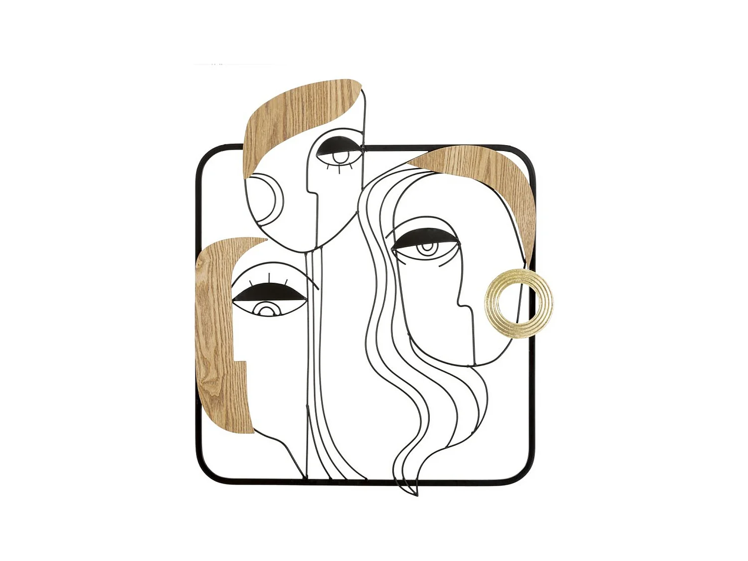 Décoration en Métal et Bois Visages 2, Marron, 52x2x63 cm, Seven Design