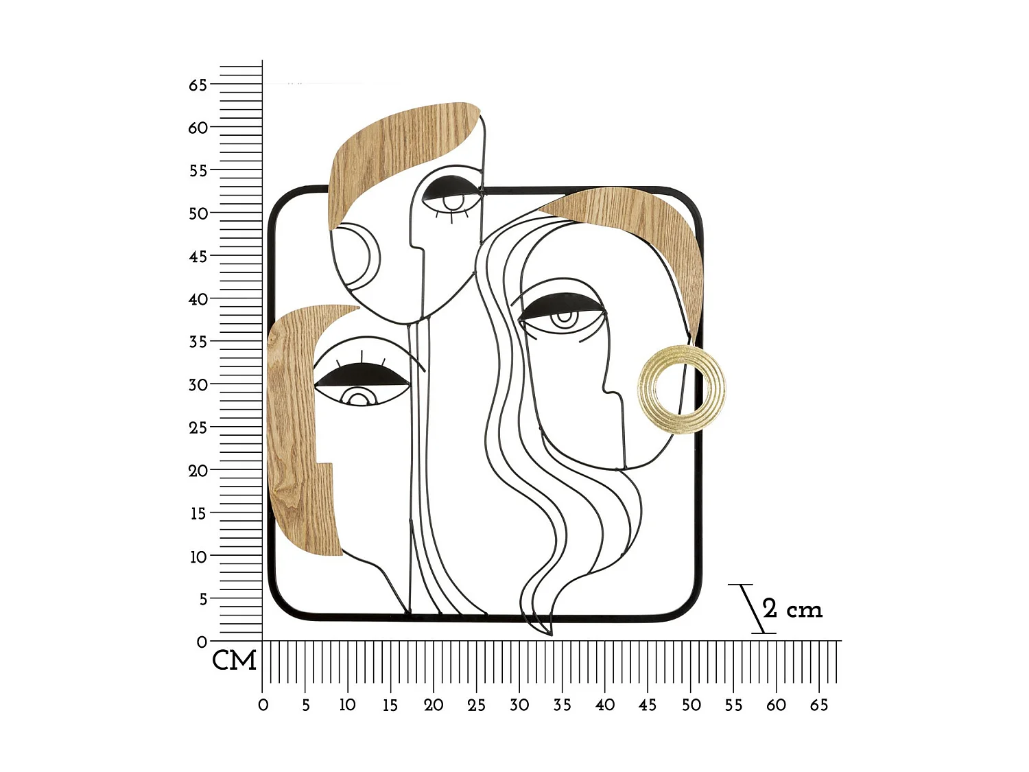Décoration en Métal et Bois Visages 2, Marron, 52x2x63 cm, Seven Design