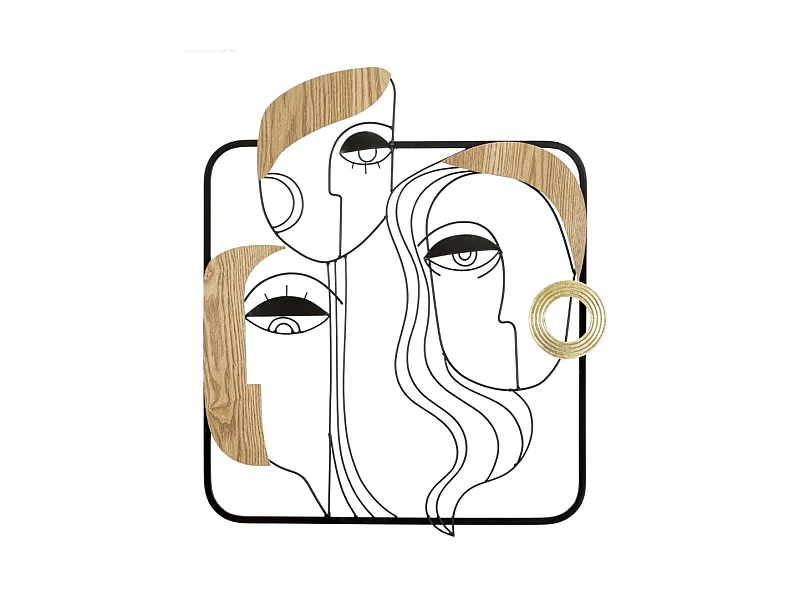 Décoration en Métal et Bois Visages 2, Marron, 52x2x63 cm, Epikasa