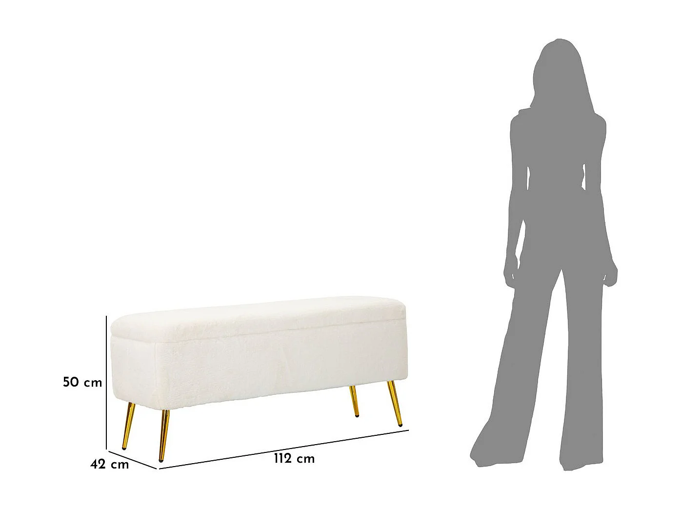 Banc avec Rangement MF303, Blanc, 112x42x50 cm, Seven Design