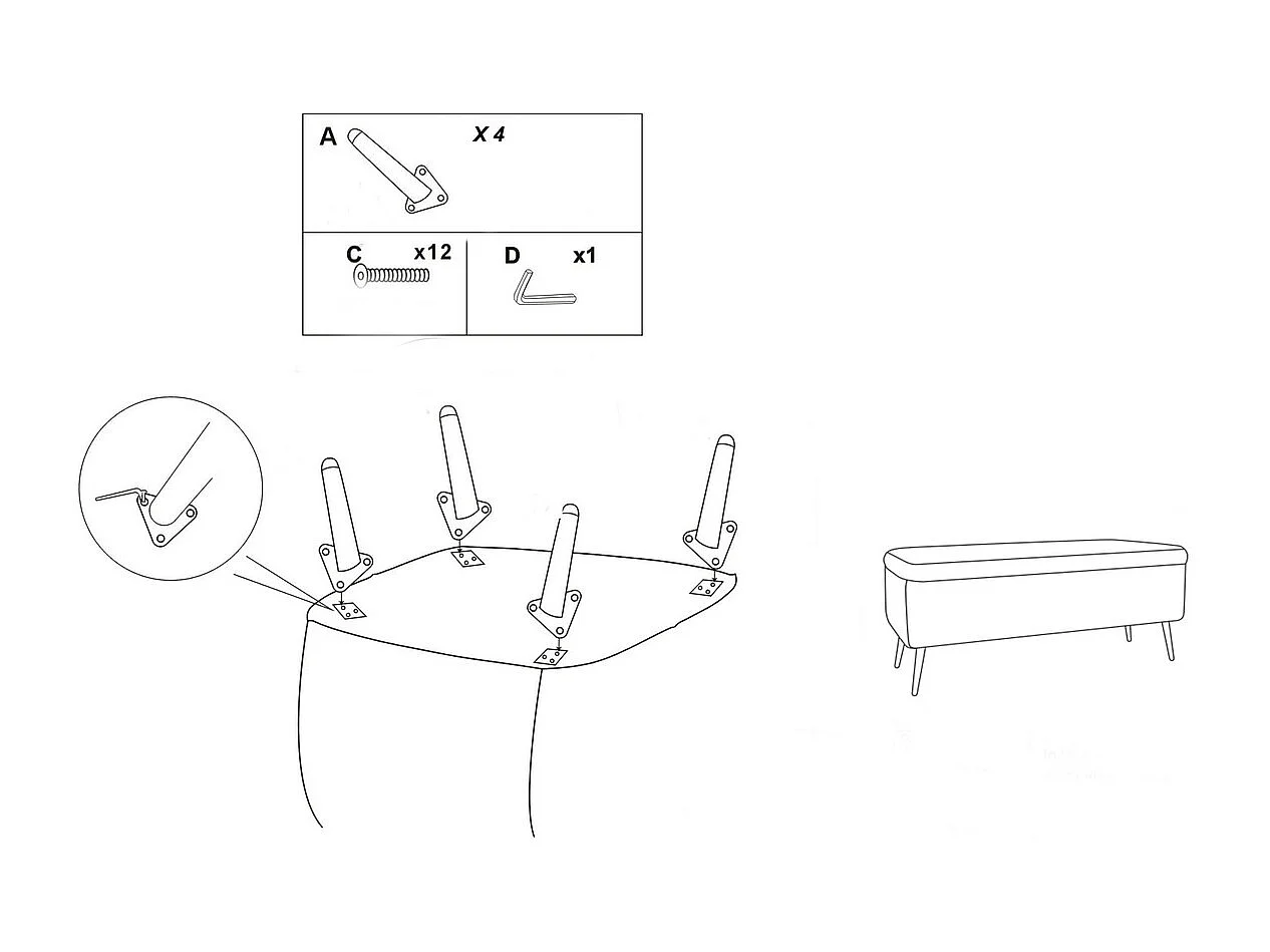 Banc avec Rangement MF303, Blanc, 112x42x50 cm, Seven Design