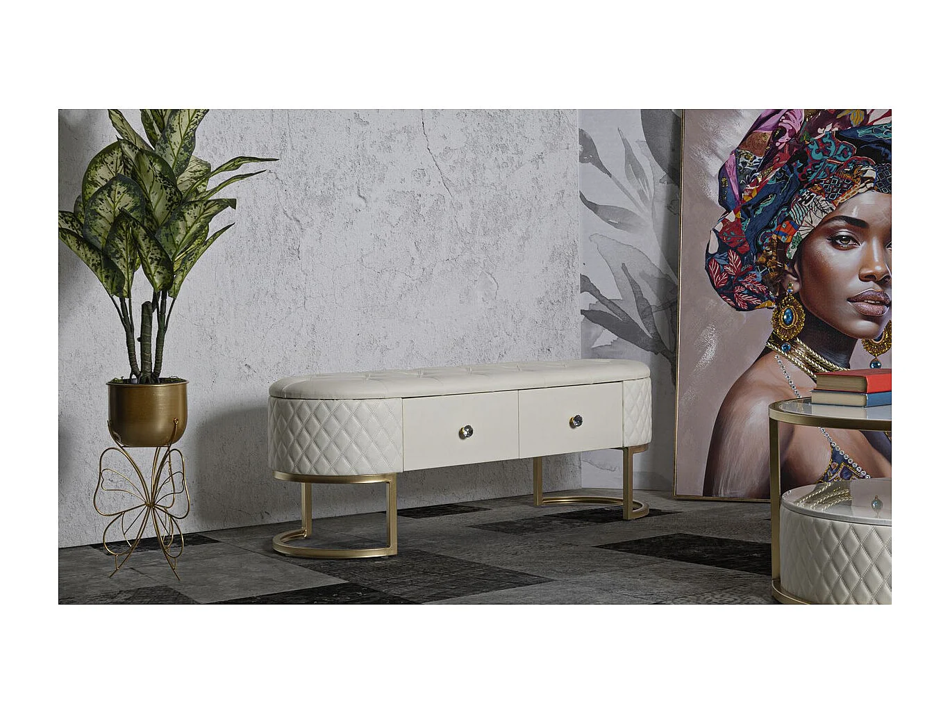 Panca con Portaoggetti MF302, Bianco, 120x40x43 cm, Seven Design