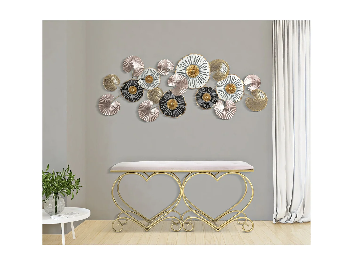 Panca Cuore 4, Oro, 105x37,5x51,5 cm, Seven Design