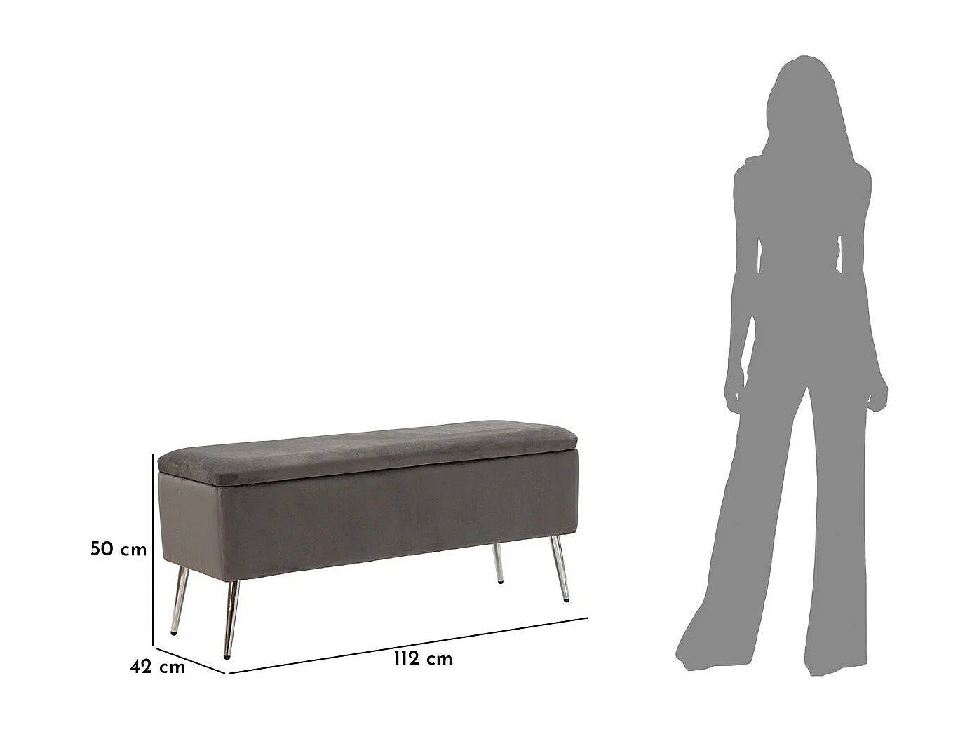 Banc avec Rangement MF304, Gris, 112x42x50 cm, Seven Design