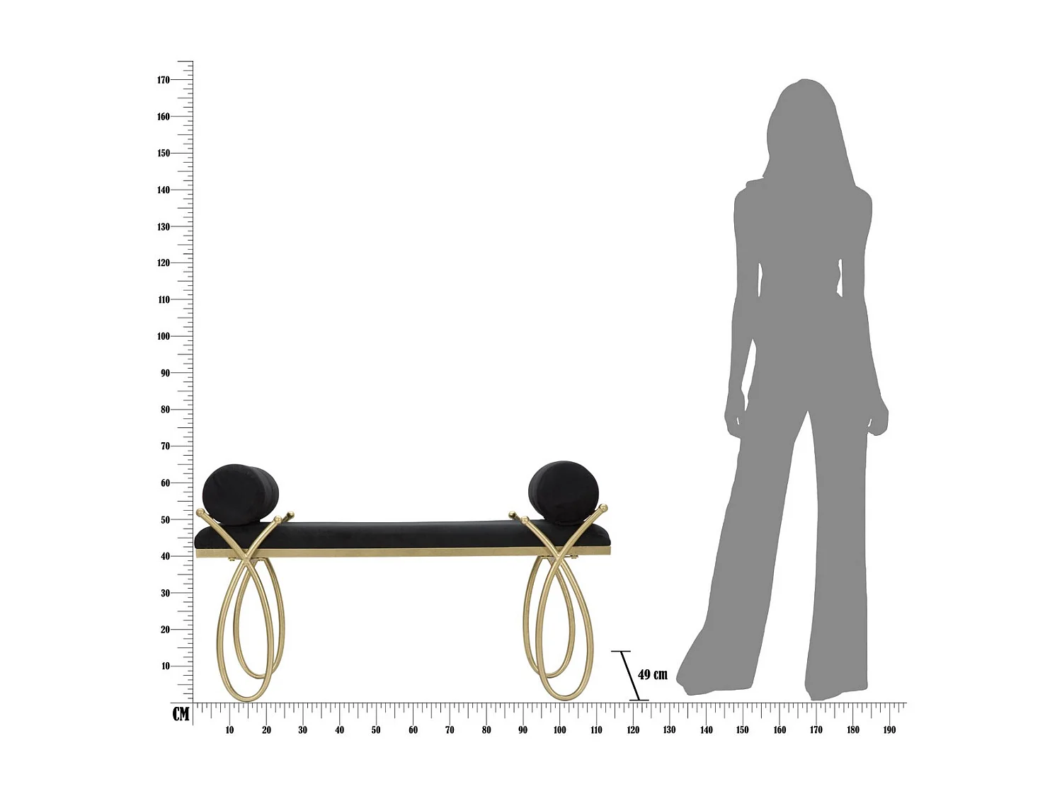 Banc MF300, Noir, 112,5x49x53 cm, Seven Design