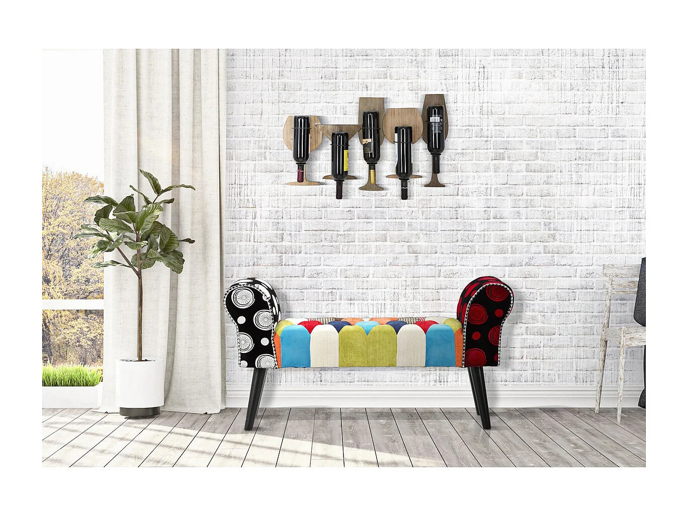 Banc Patchwork, Multicouleur, 102x31x54 cm, Seven Design