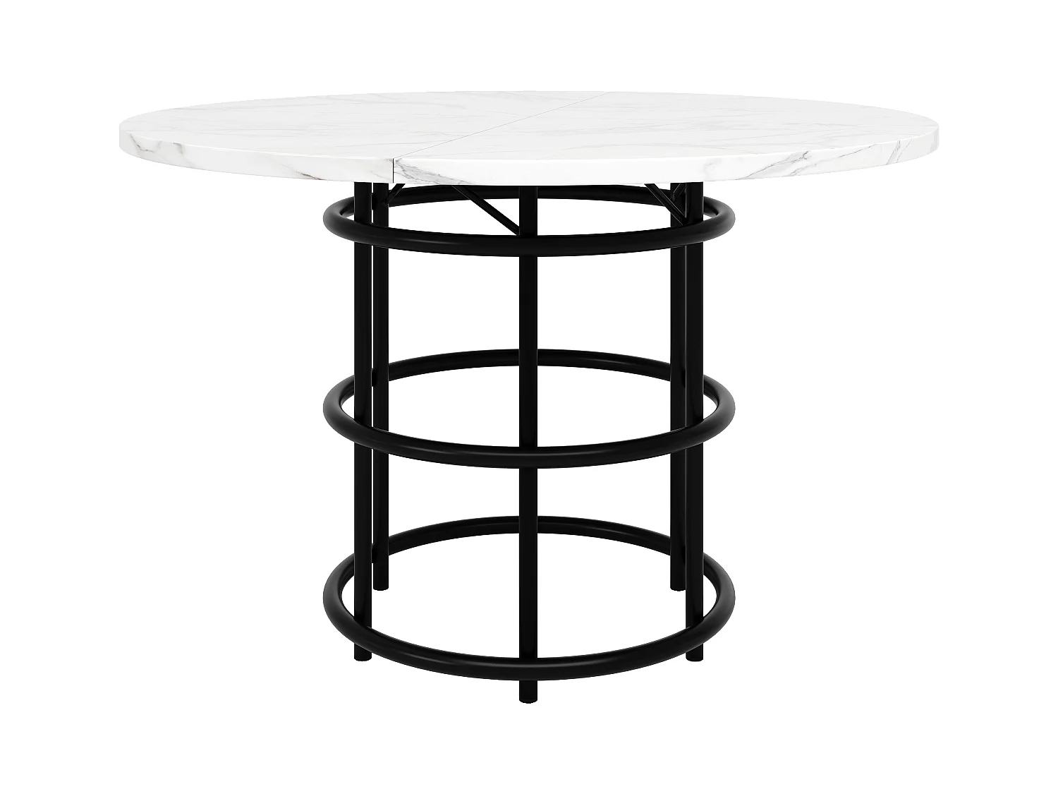 Runder Esstisch für 4 bis 6 Personen – T 100 x H 76 cm – Marmorplatte – MDF und Metallbeine – Weiß + Schwarz